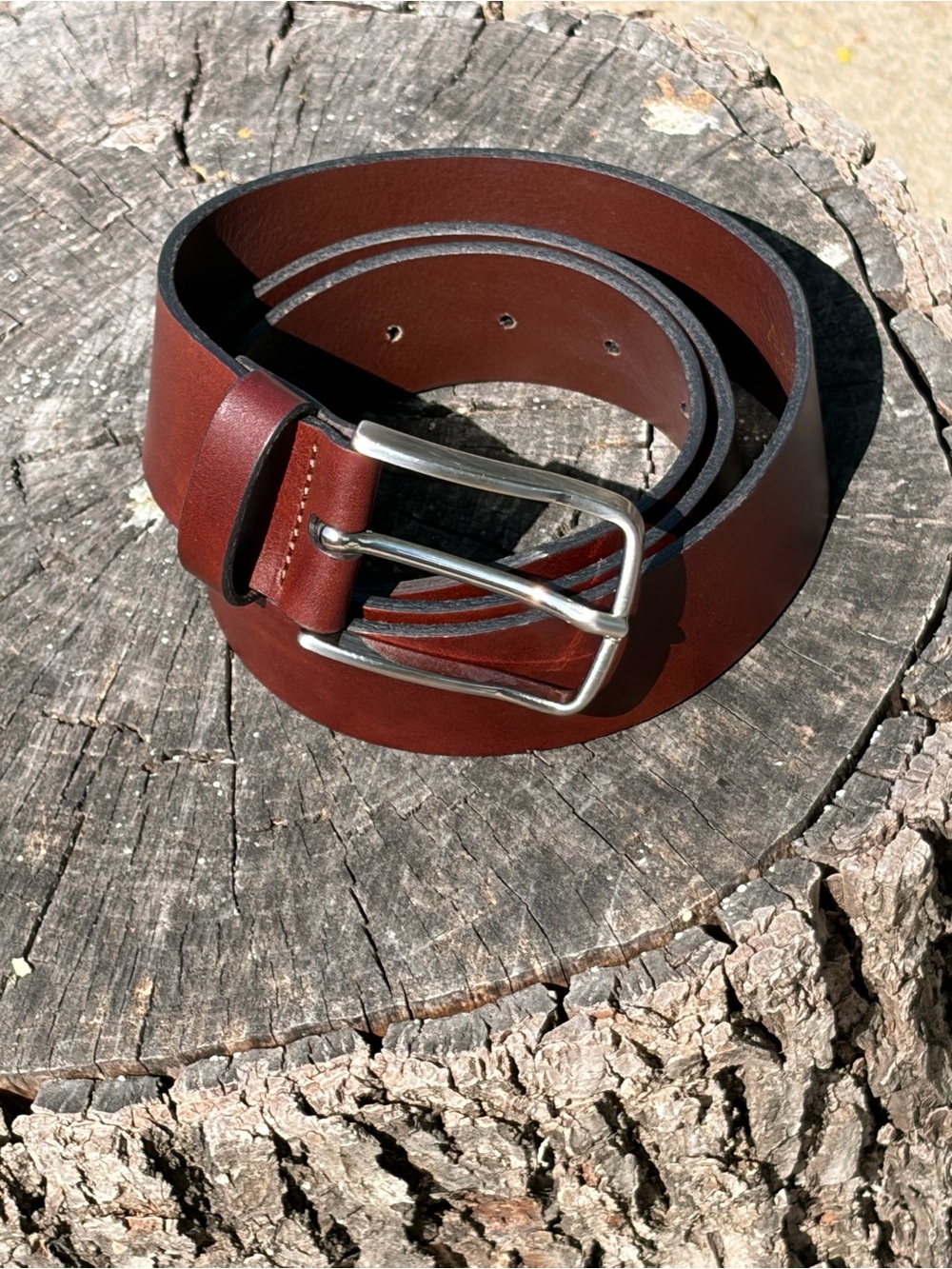 Allen Edmonds Chestnut Brown Leather Belt with Silver Buckle NWOT